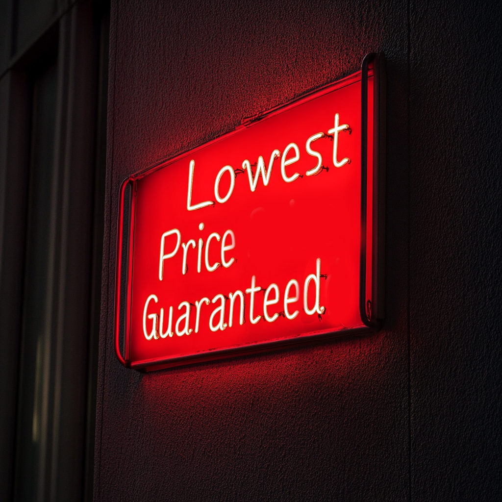 "Lowest Price Guaranteed" - Red Neon Sign, 24 Inches