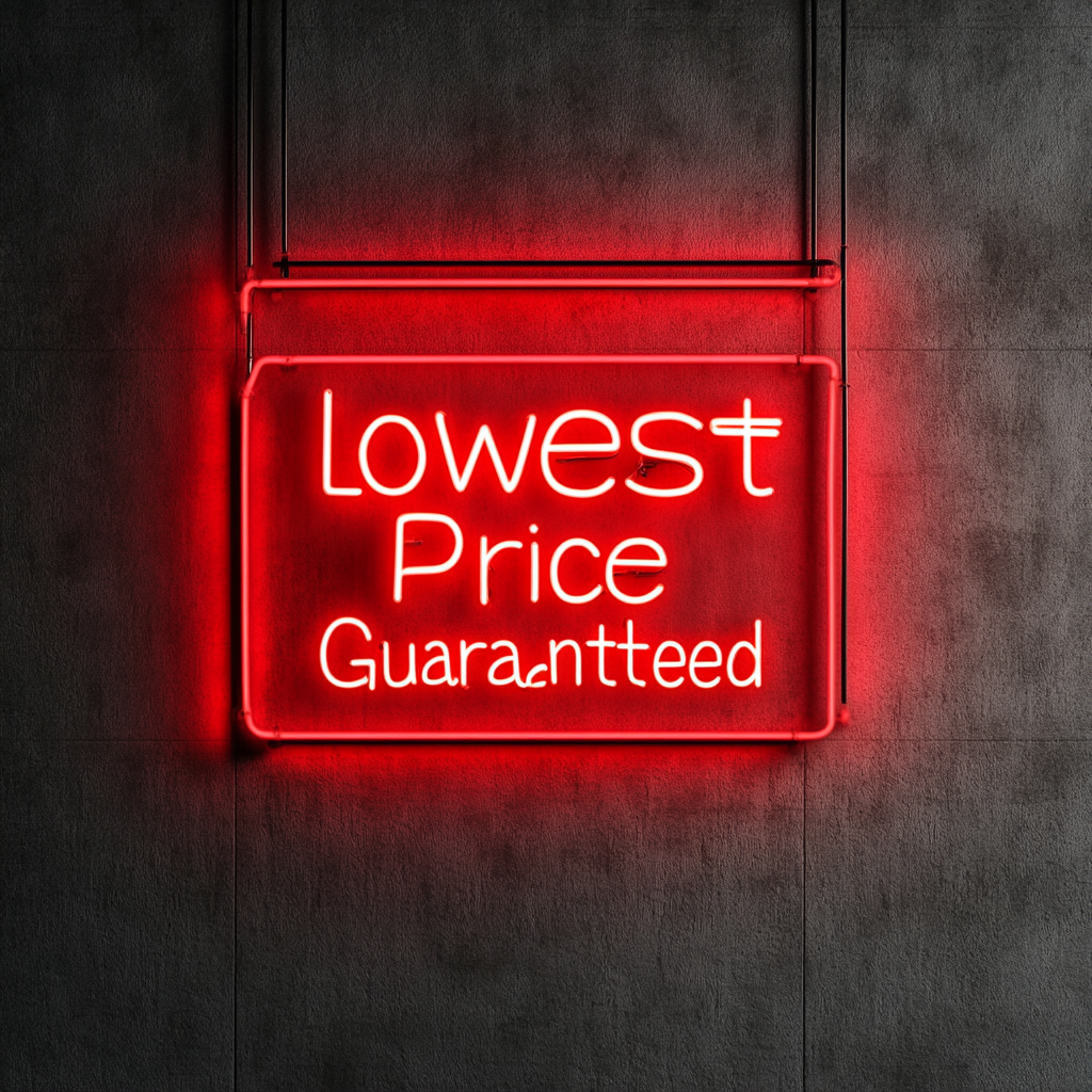 "Lowest Price Guaranteed" - Red Neon Sign, 24 Inches