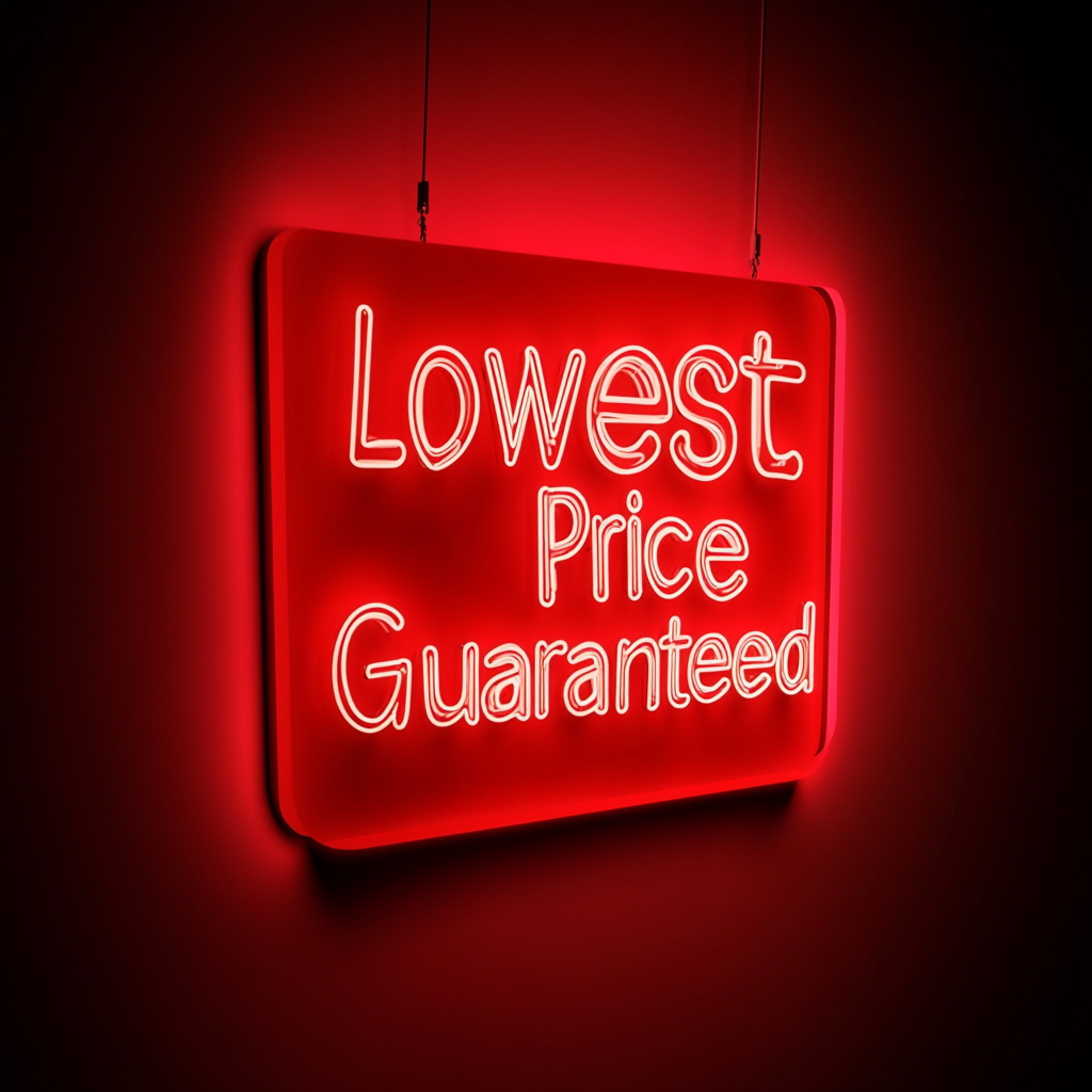 "Lowest Price Guaranteed" - Red Neon Sign, 24 Inches