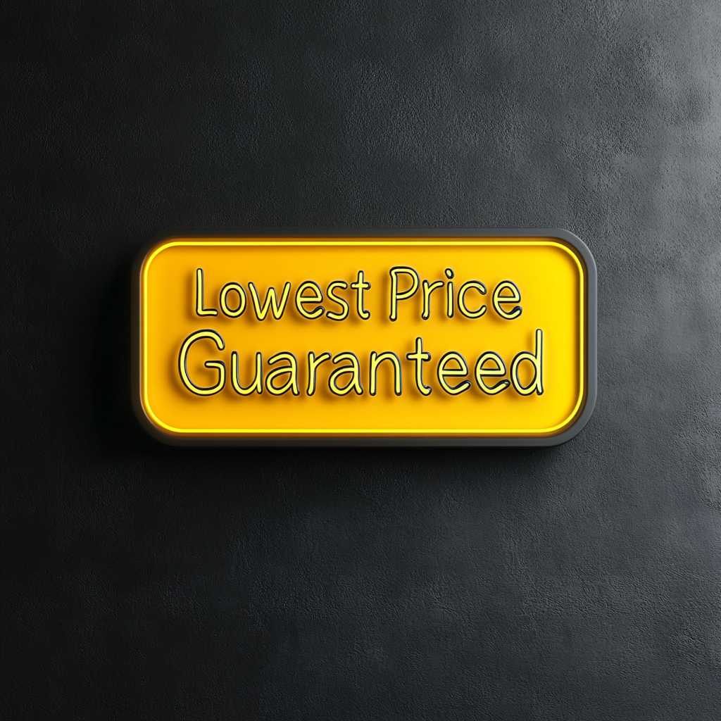 "Lowest Price Guaranteed" - Yellow Neon Sign, 18 Inches