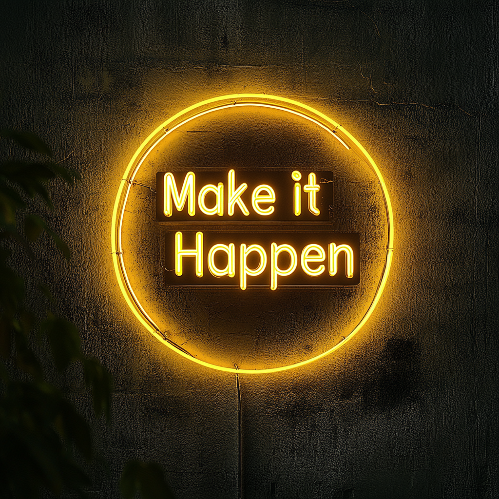 "Make it Happen" - Yellow Neon Sign, 24 Inches