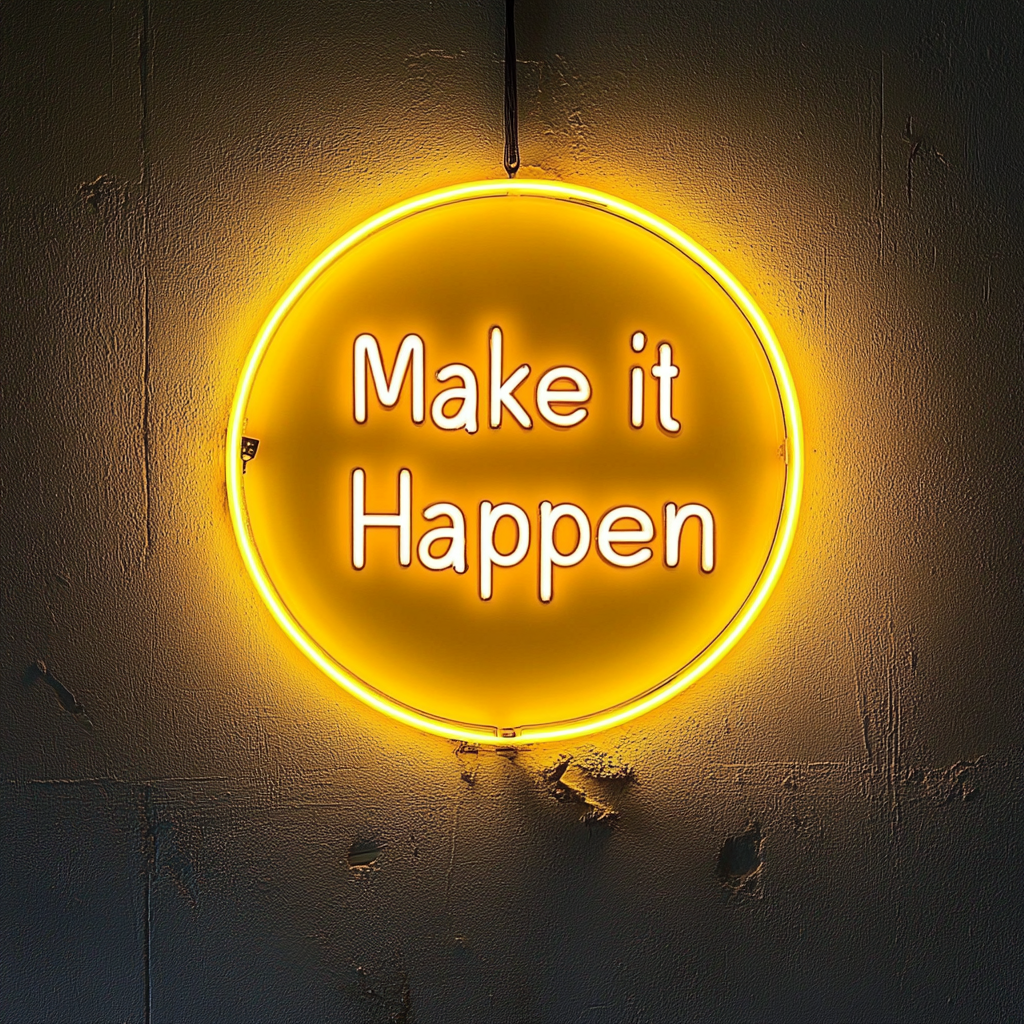 "Make it Happen" - Yellow Neon Sign, 24 Inches