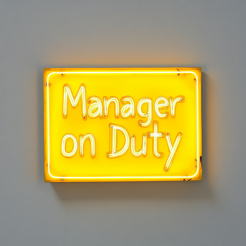 Manager on Duty - Yellow Neon Sign, 18 Inches