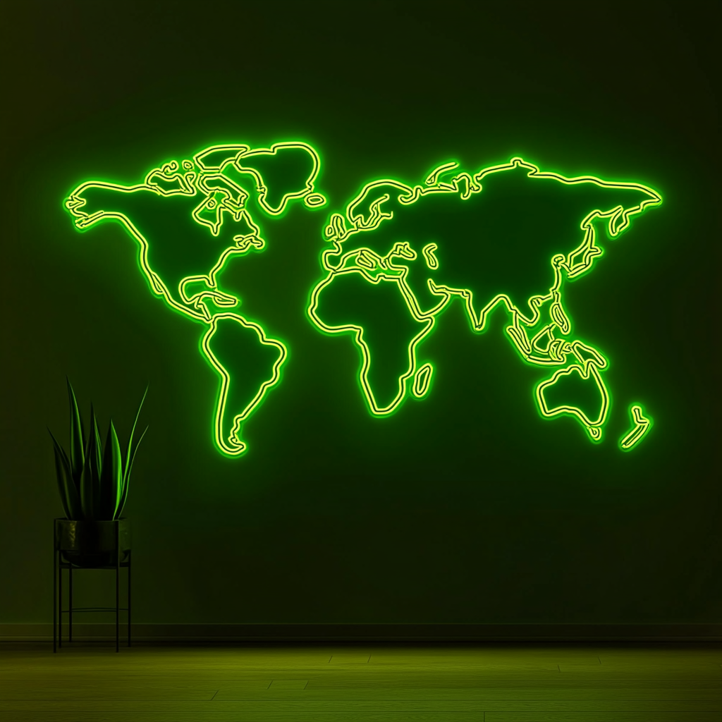Map - Green Neon Sign, 18 Inches