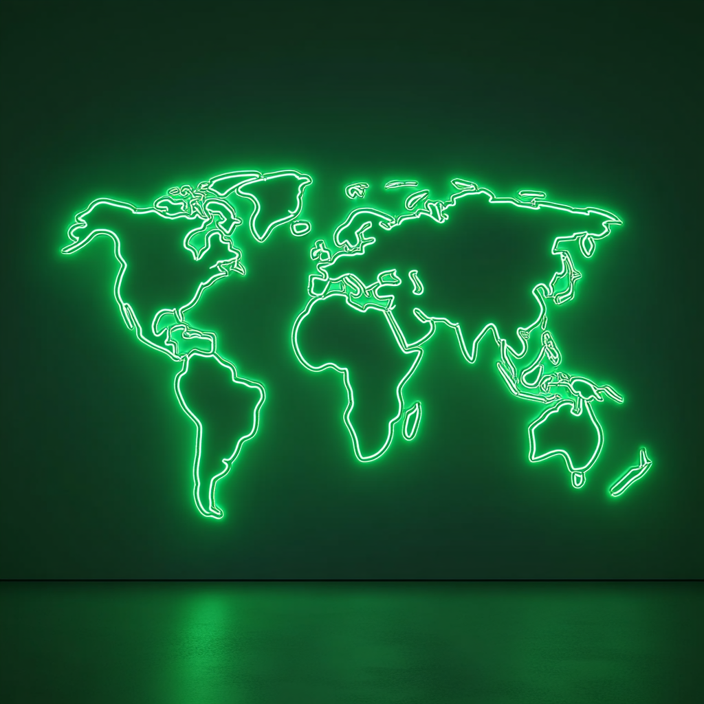 Map - Green Neon Sign, 18 Inches