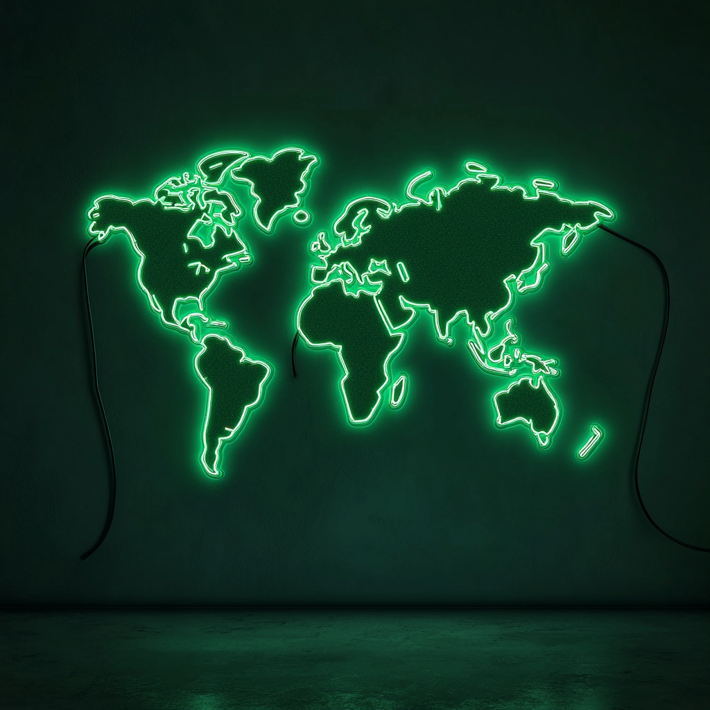 Map - Green Neon Sign, 18 Inches
