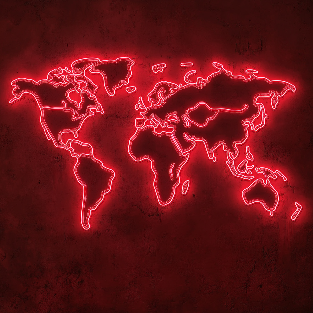 Map - Red Neon Sign, 24 Inches