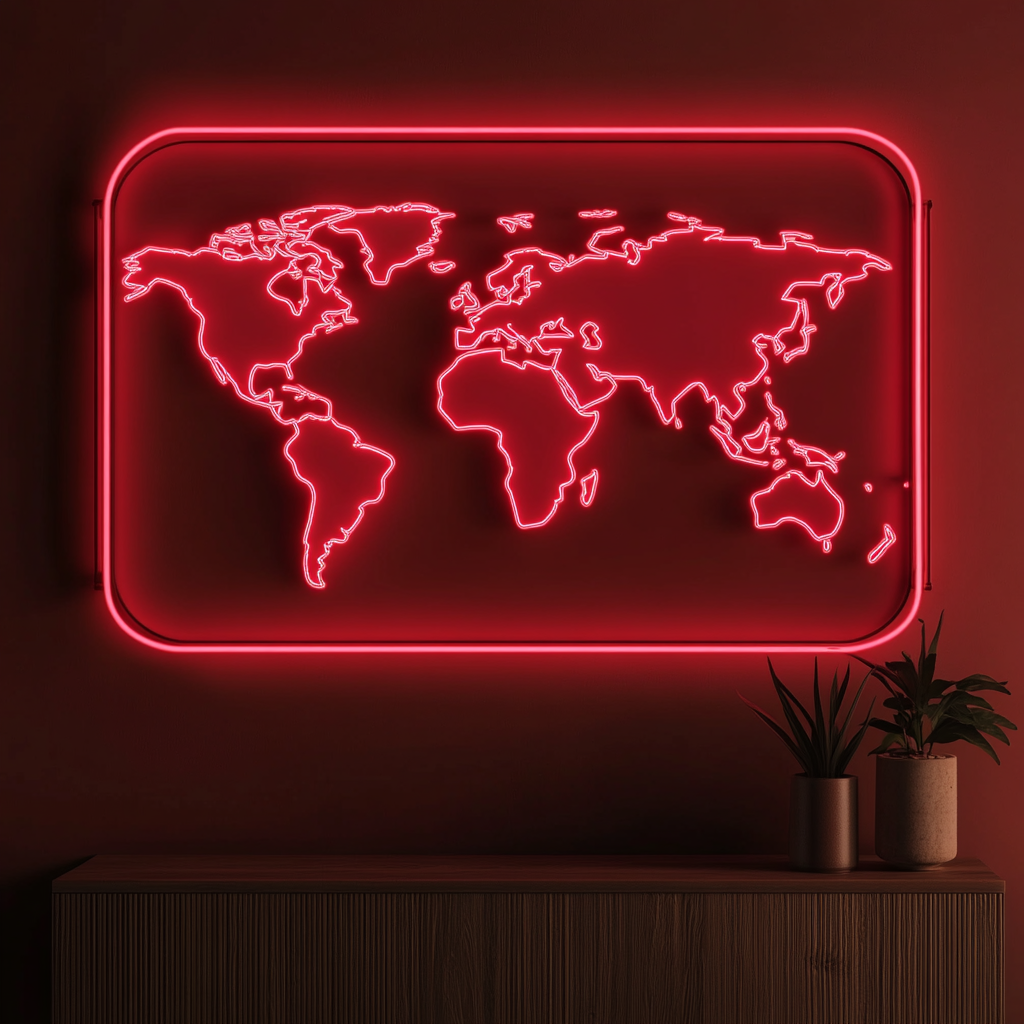 Map - Red Neon Sign, 18 Inches