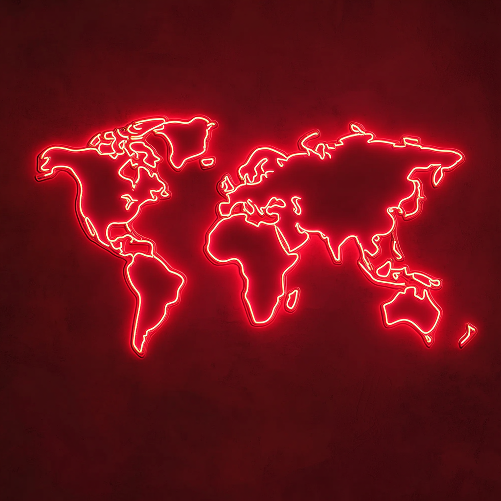 Map - Red Neon Sign, 24 Inches