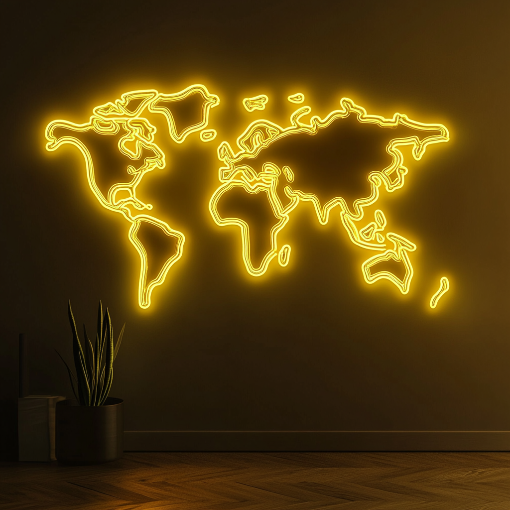 Map - Yellow Neon Sign, 24 Inches