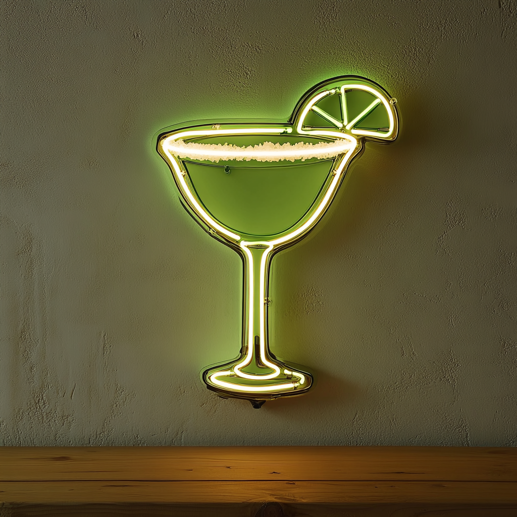 Margarita Glass with Salt Rim - Green Neon Sign, 24 Inches