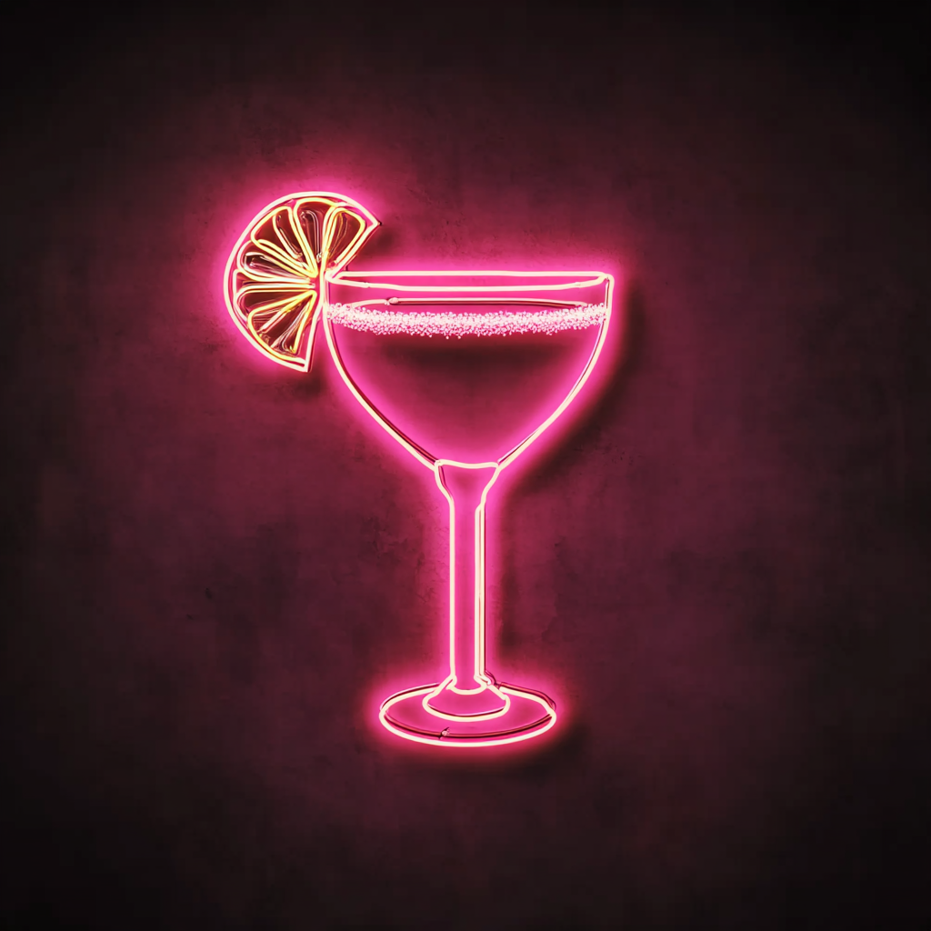 Margarita Glass with Salt Rim - Pink Neon Sign, 18 Inches