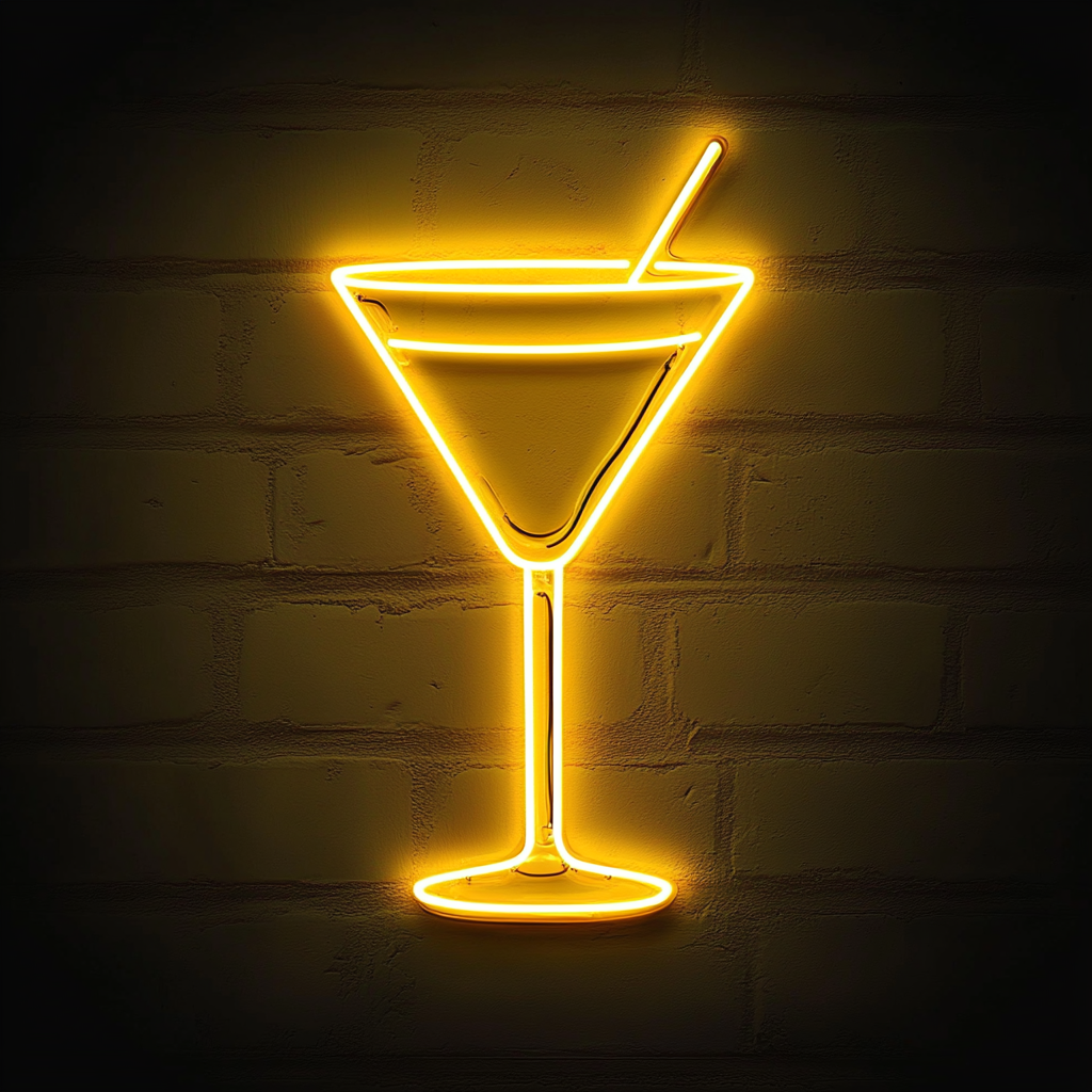 Martini Glass - Yellow Neon Sign, 18 Inches