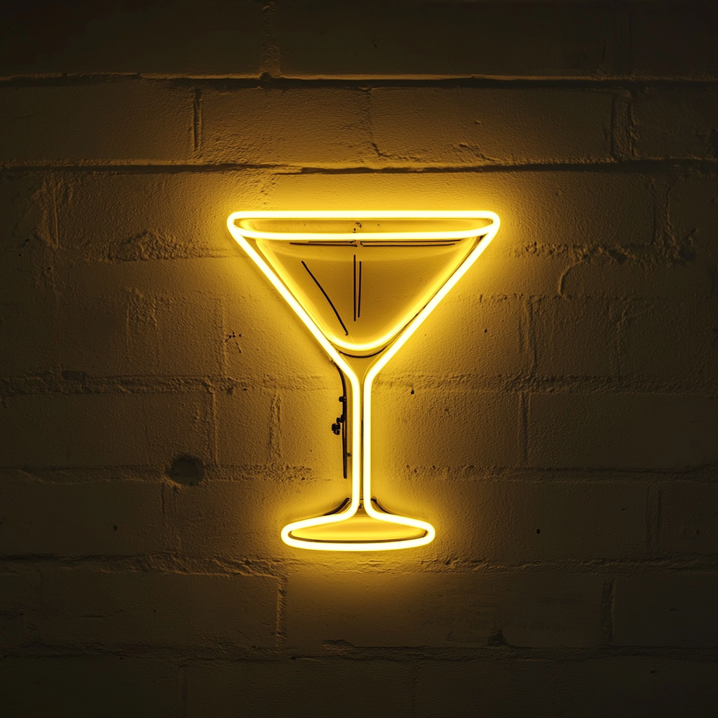 Martini Glass - Yellow Neon Sign, 18 Inches