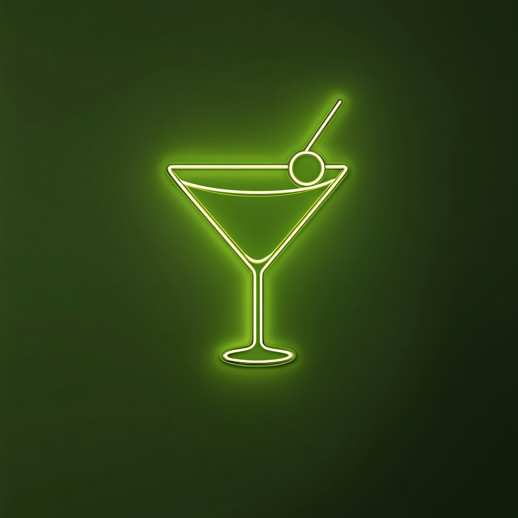 Martini with Olive - Green Neon Sign, 24 Inches