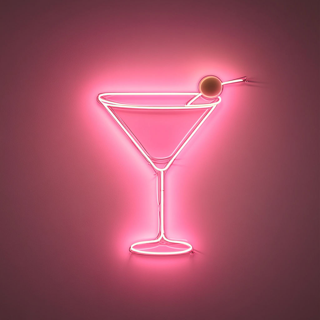 Martini with Olive - Pink Neon Sign, 18 Inches
