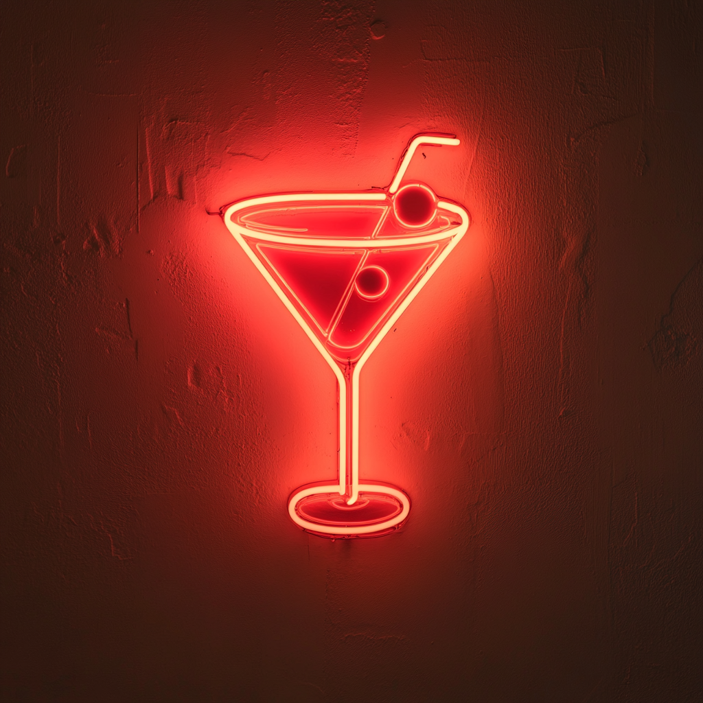 Martini with Olive - Red Neon Sign, 18 Inches