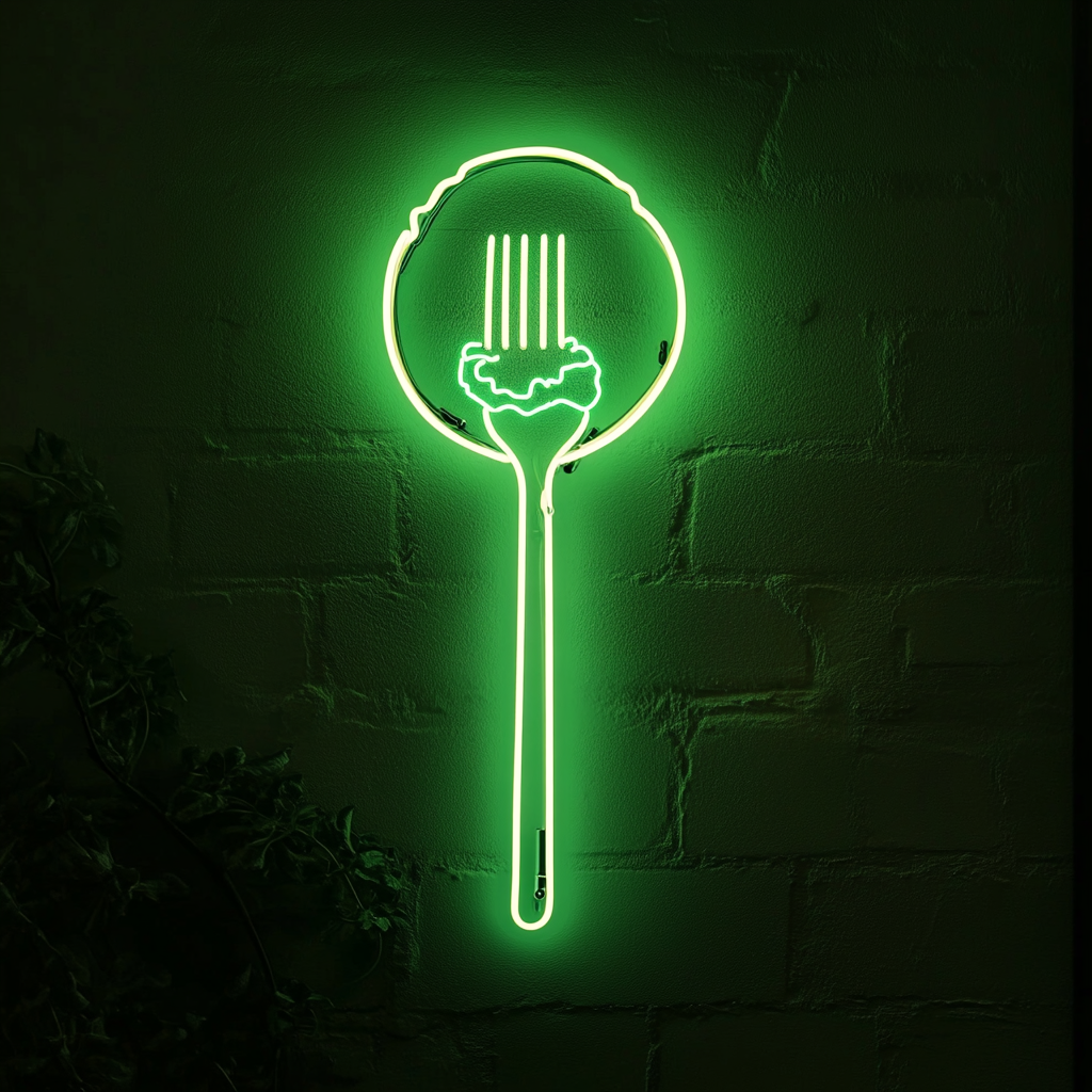 Meatball on Fork - Green Neon Sign, 18 Inches