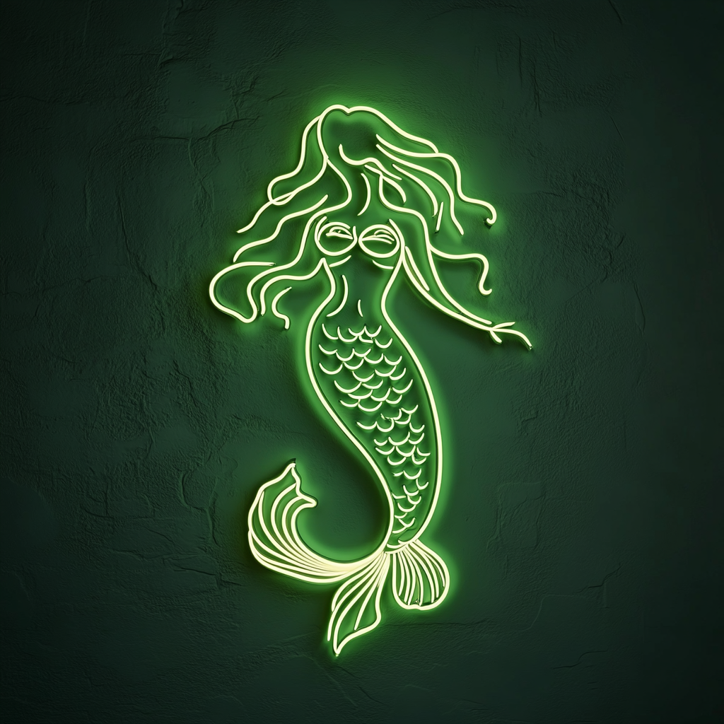 Mermaid with Waves - Green Neon Sign, 18 Inches