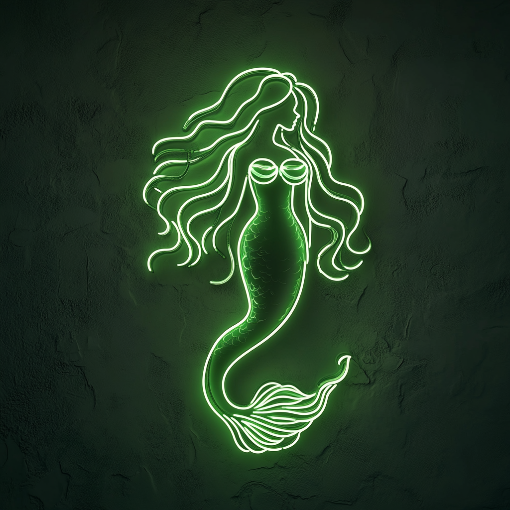 Mermaid with Waves - Green Neon Sign, 18 Inches