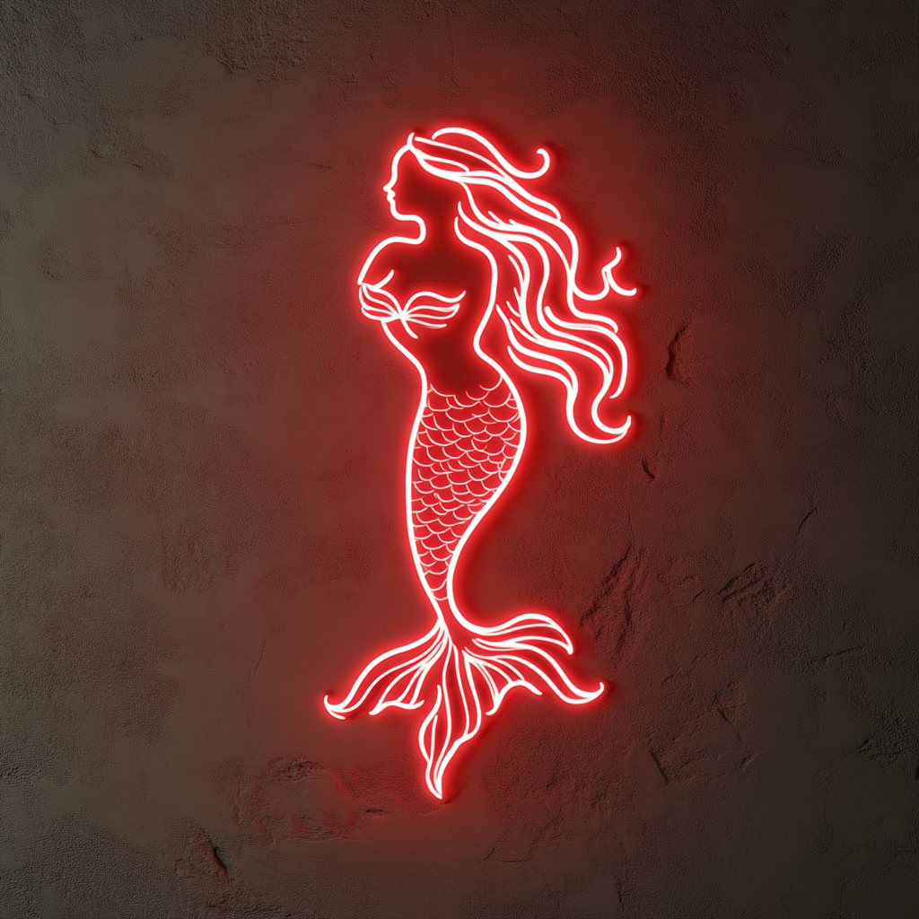 Mermaid with Waves - Red Neon Sign, 18 Inches