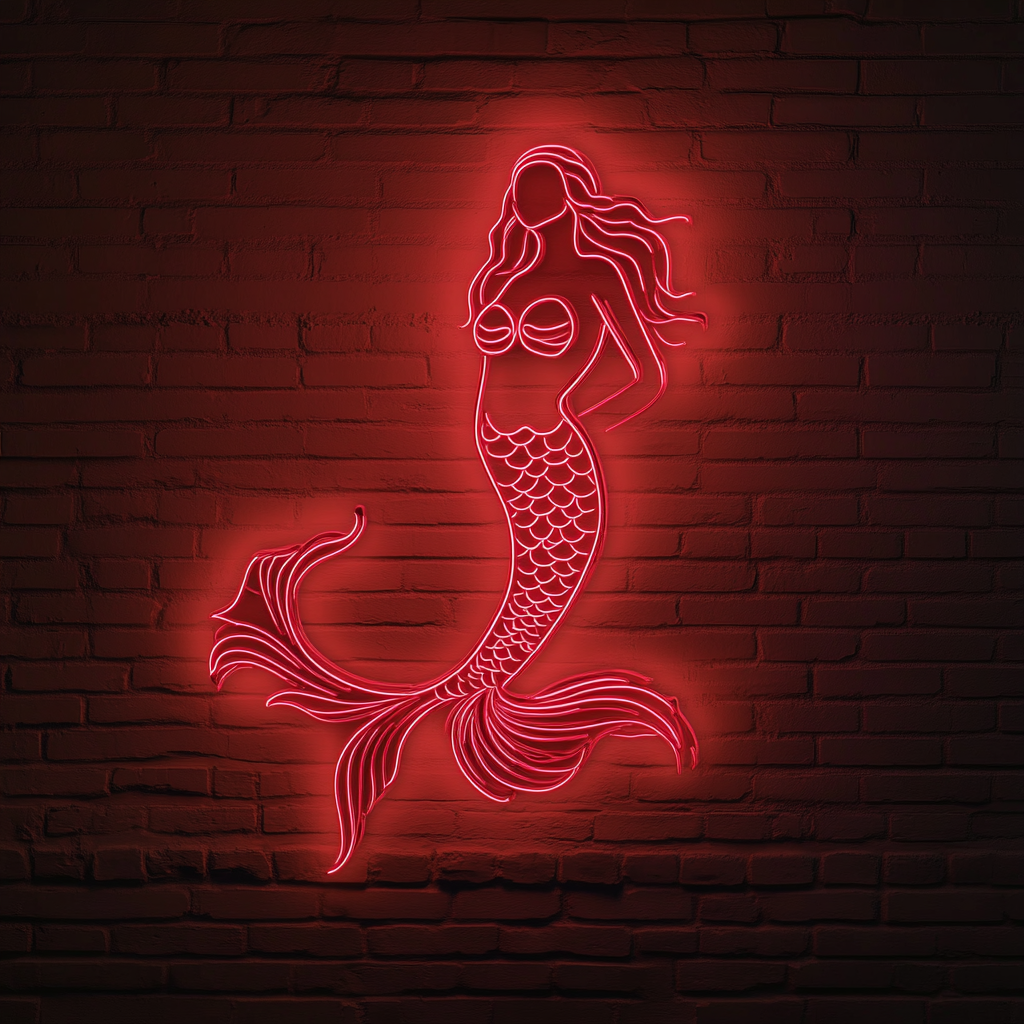 Mermaid with Waves - Red Neon Sign, 24 Inches