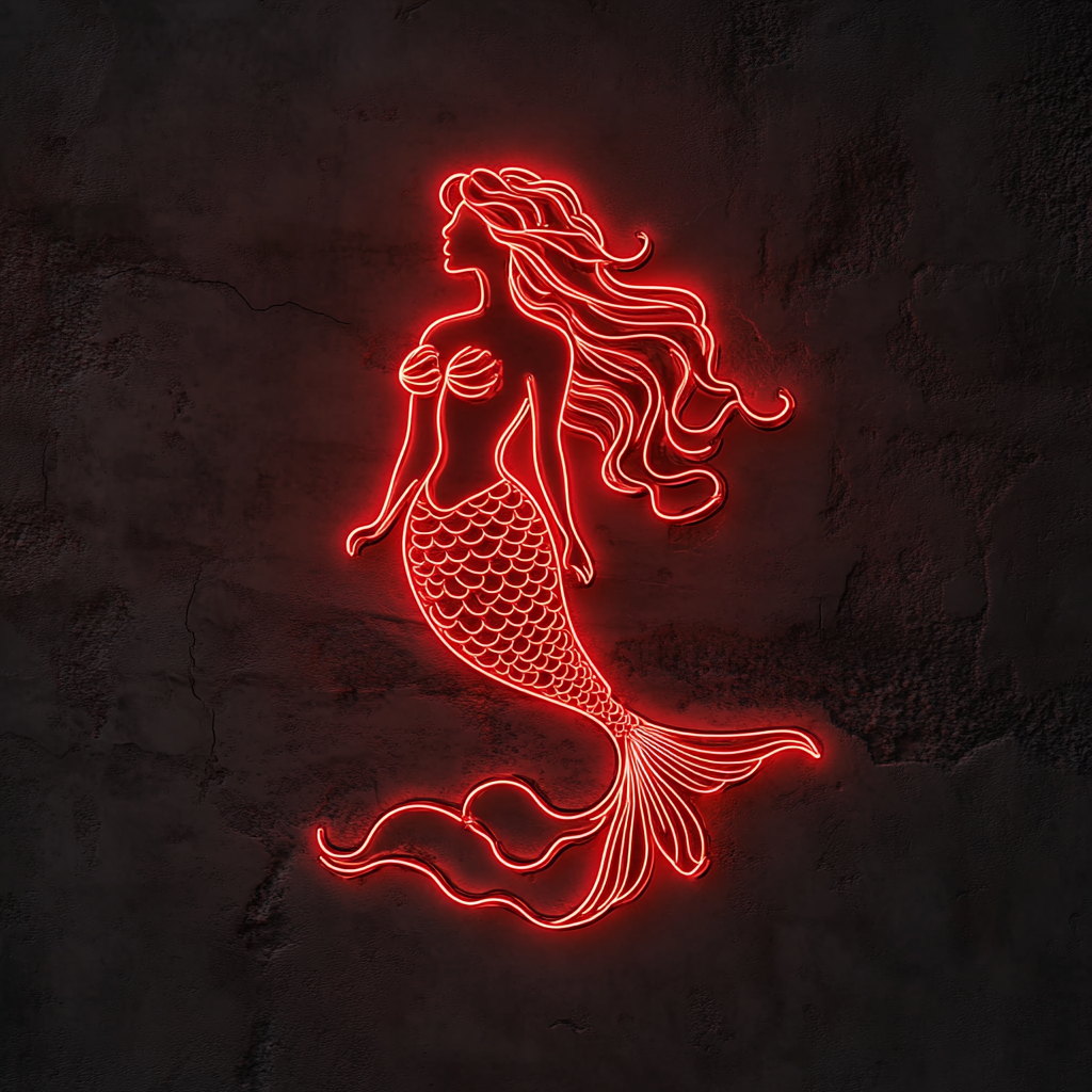 Mermaid with Waves - Red Neon Sign, 18 Inches