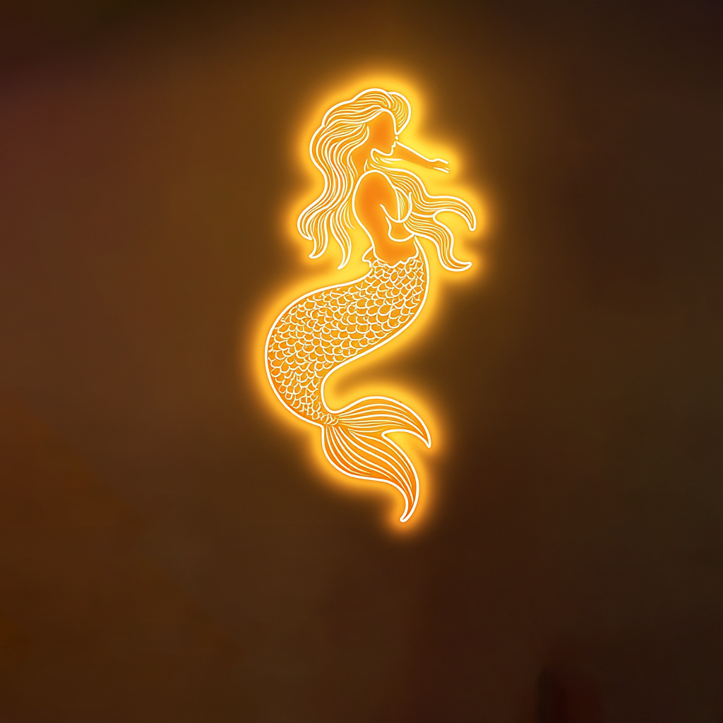 Mermaid with Waves - Yellow Neon Sign, 24 Inches