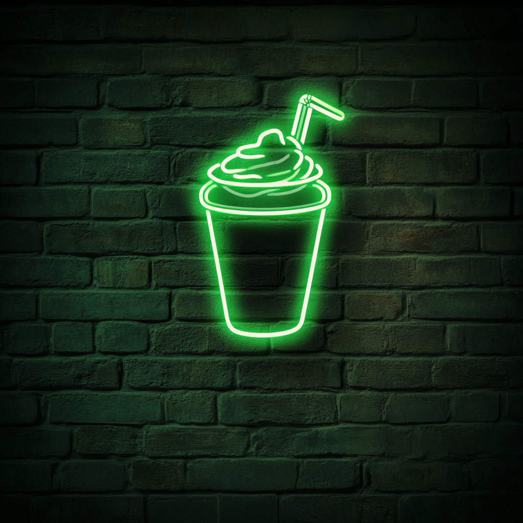 Milkshake Glass with Straw - Green Neon Sign, 24 Inches