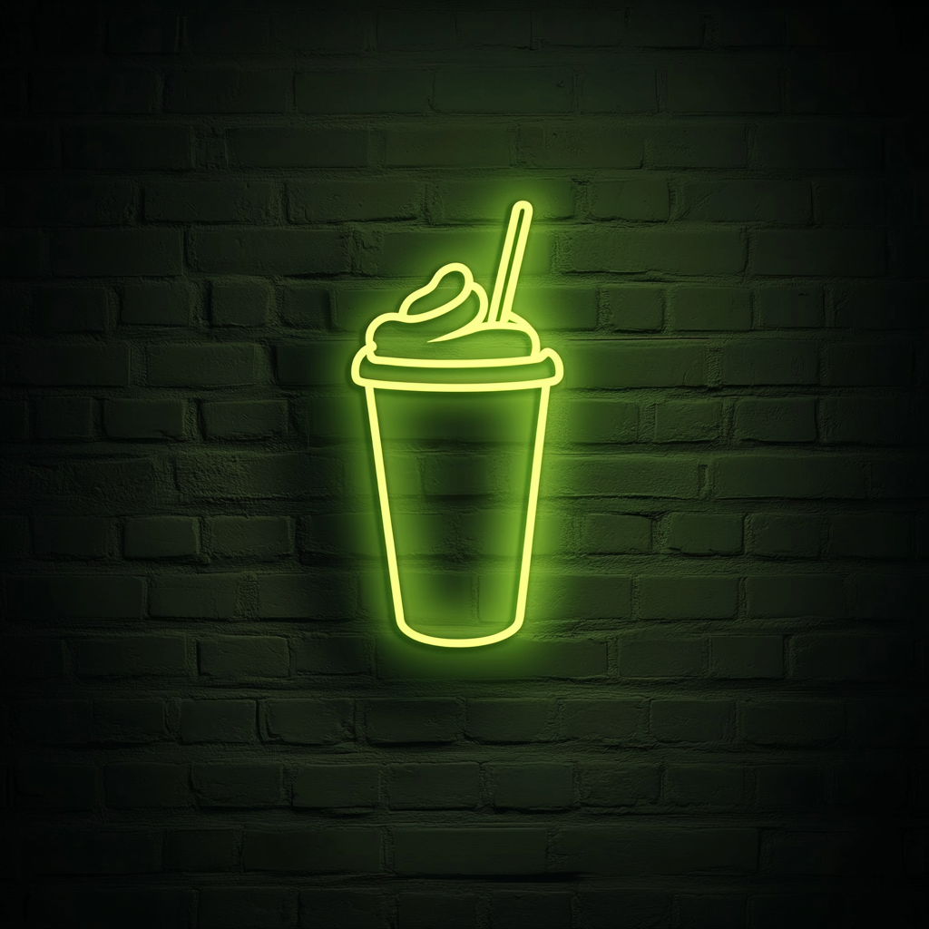 Milkshake Glass with Straw - Green Neon Sign, 18 Inches