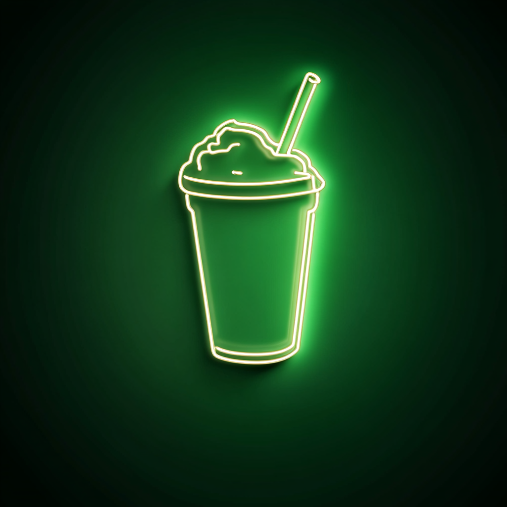 Milkshake Glass with Straw - Green Neon Sign, 18 Inches