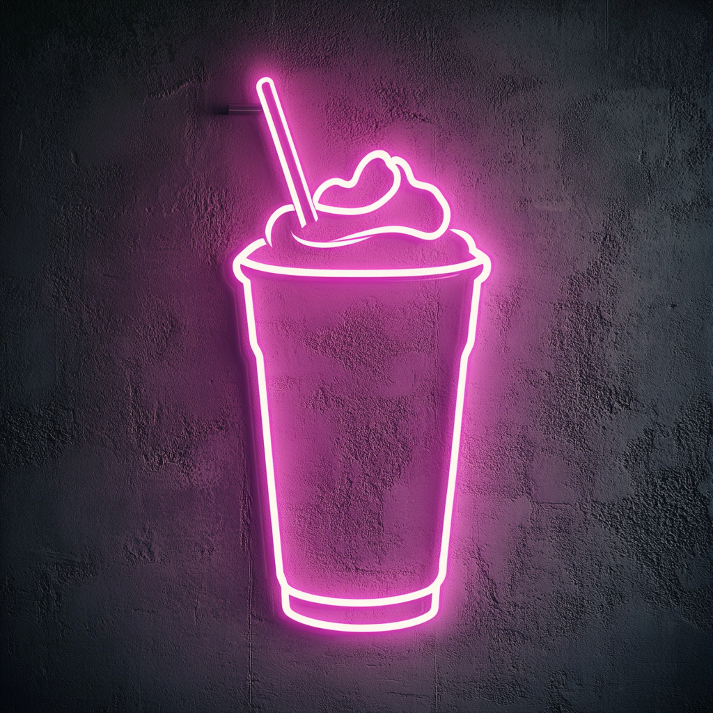 Milkshake Glass with Straw - Pink Neon Sign, 24 Inches