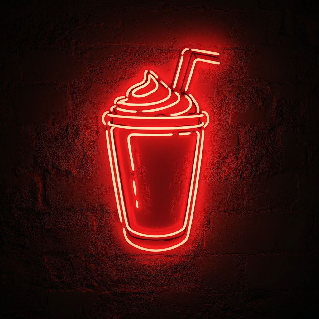 Milkshake Glass with Straw - Red Neon Sign, 18 Inches