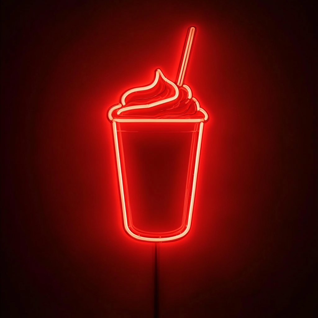 Milkshake Glass with Straw - Red Neon Sign, 18 Inches