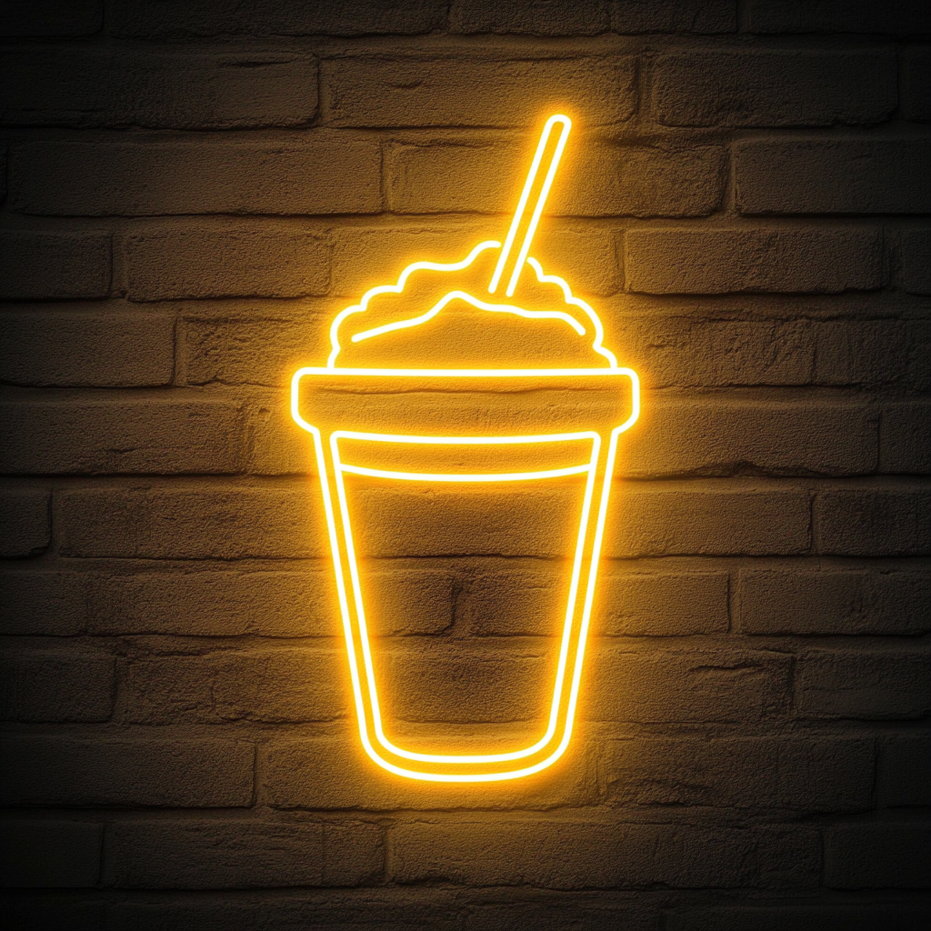 Milkshake Glass with Straw - Yellow Neon Sign, 18 Inches