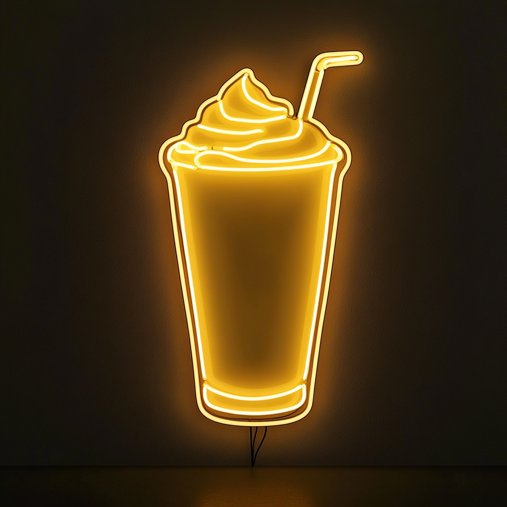 Milkshake Glass with Straw - Yellow Neon Sign, 24 Inches