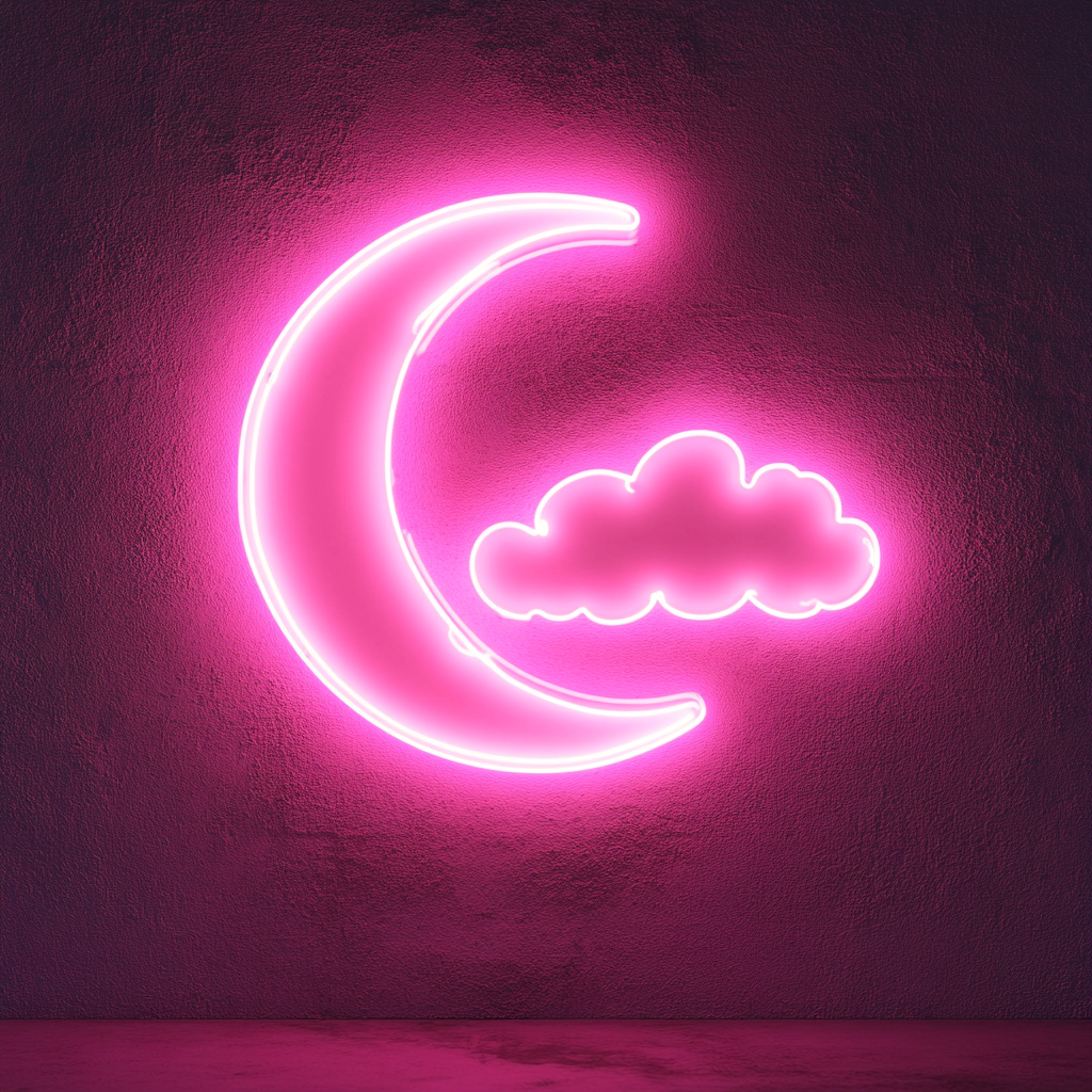 Moon and Clouds - Pink Neon Sign, 18 Inches