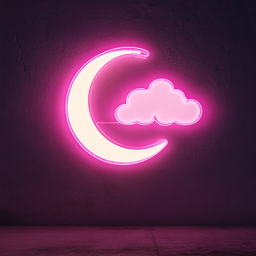 Moon and Clouds - Pink Neon Sign, 24 Inches