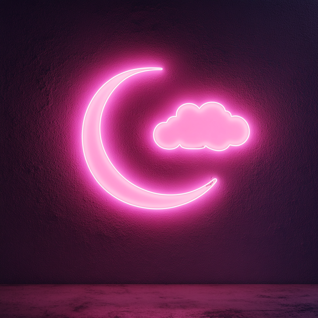 Moon and Clouds - Pink Neon Sign, 18 Inches