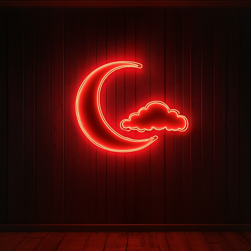 Moon and Clouds - Red Neon Sign, 18 Inches