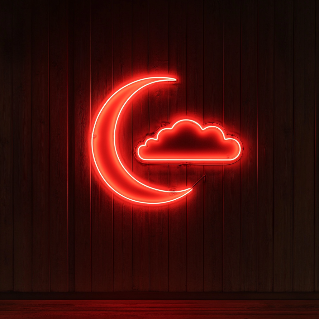 Moon and Clouds - Red Neon Sign, 24 Inches