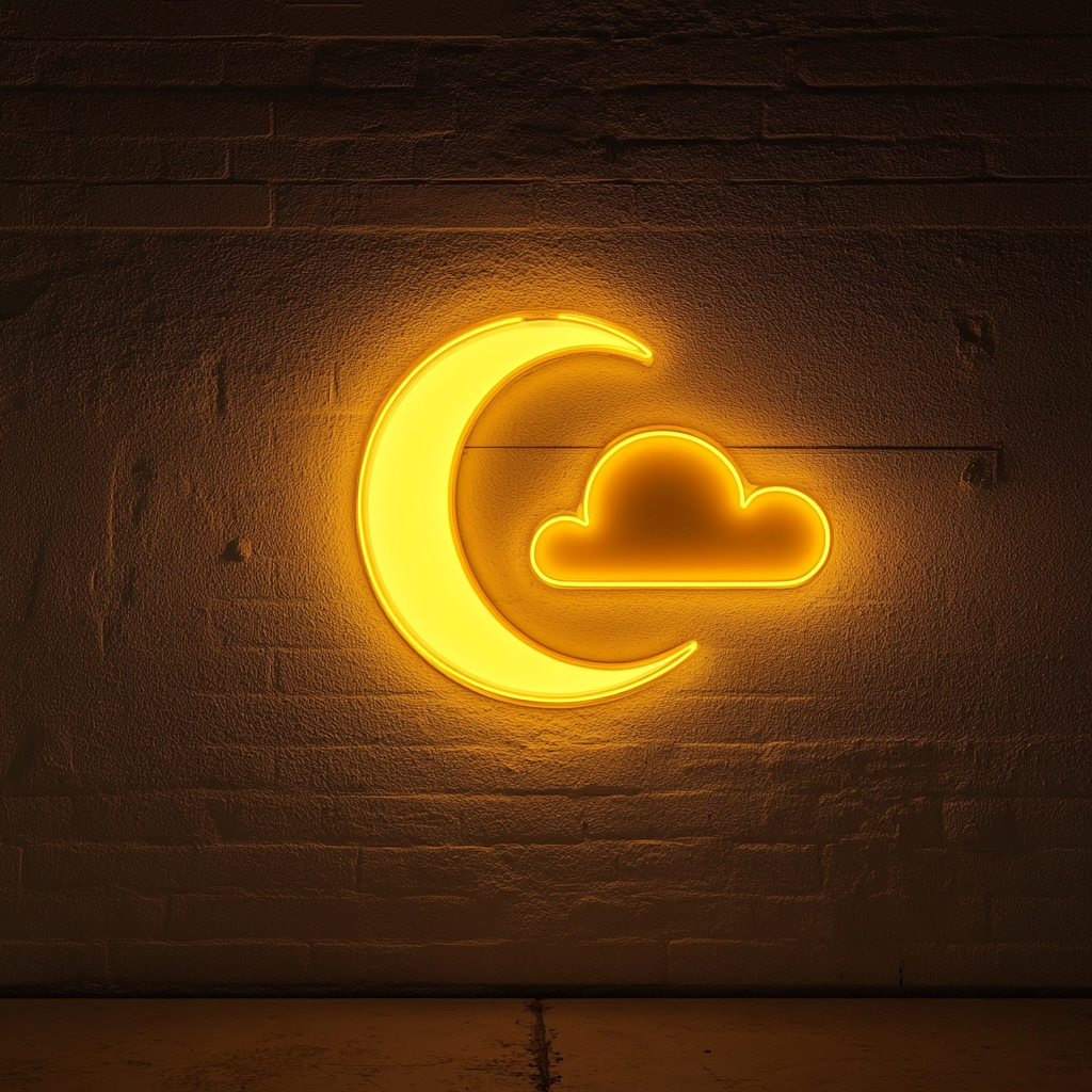Moon and Clouds - Yellow Neon Sign, 24 Inches