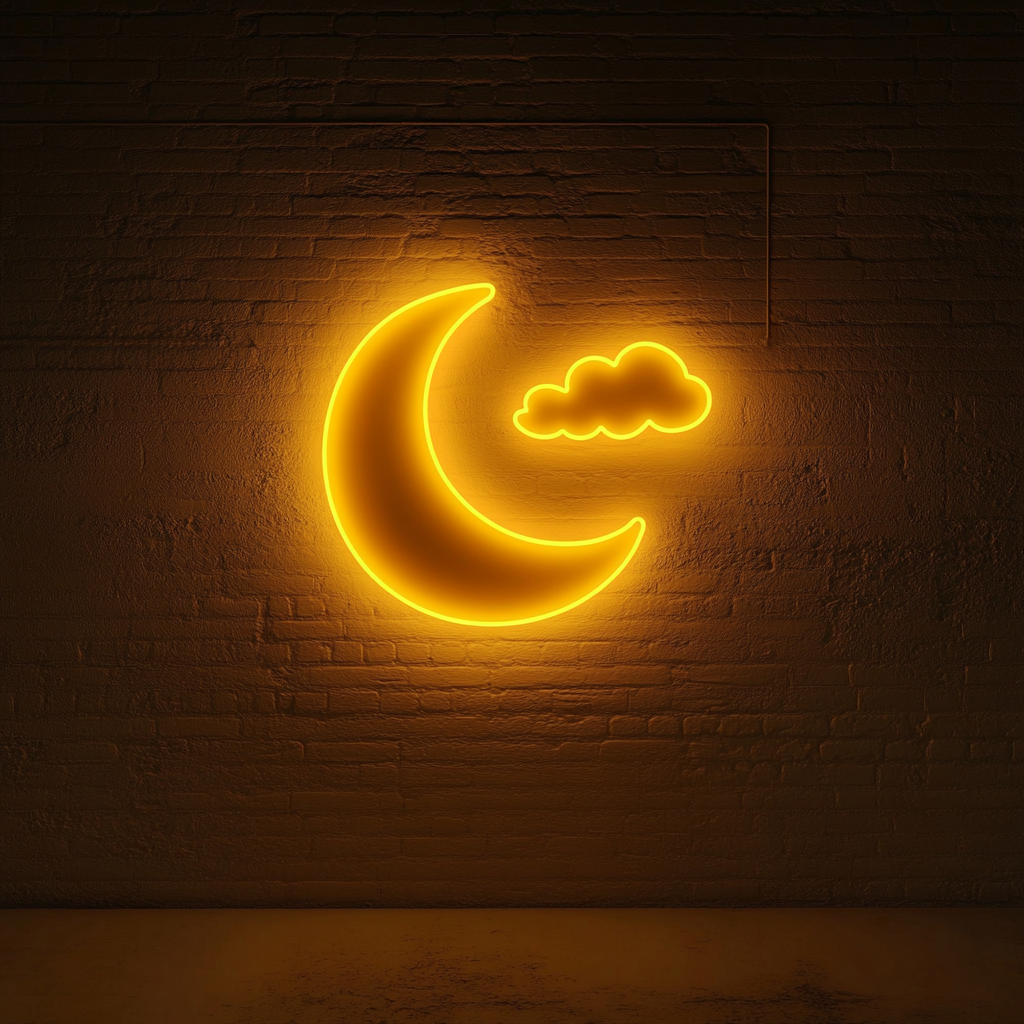 Moon and Clouds - Yellow Neon Sign, 18 Inches