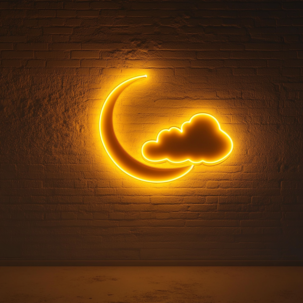 Moon and Clouds - Yellow Neon Sign, 18 Inches