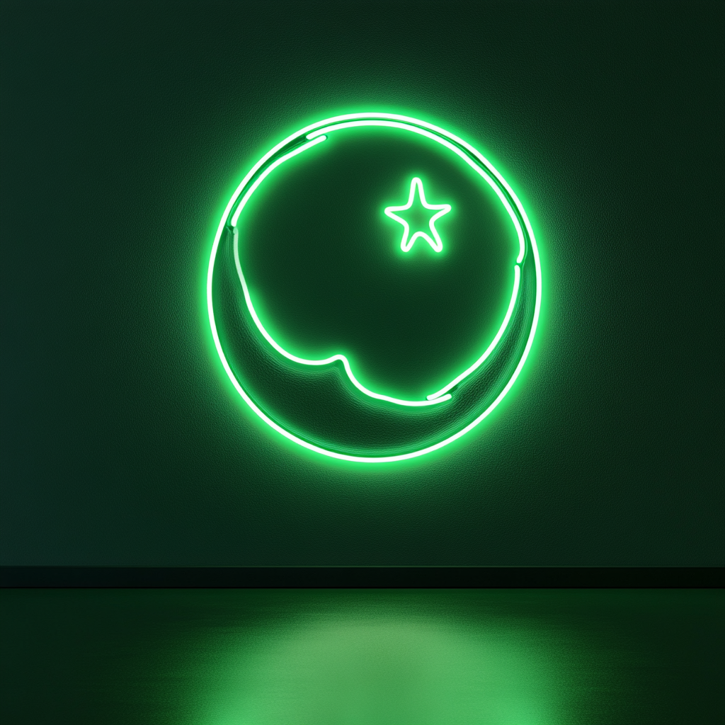 Moon and Stars - Green Neon Sign, 18 Inches