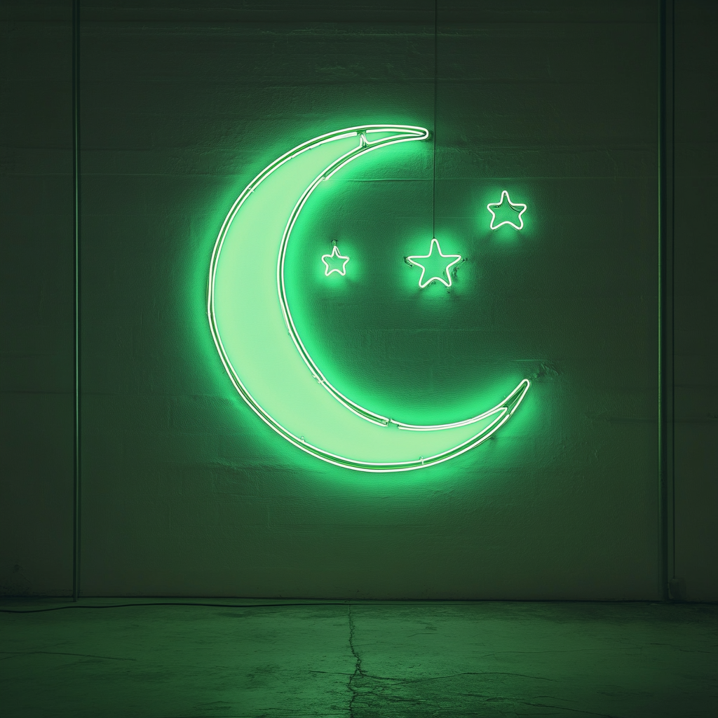 Moon and Stars - Green Neon Sign, 24 Inches