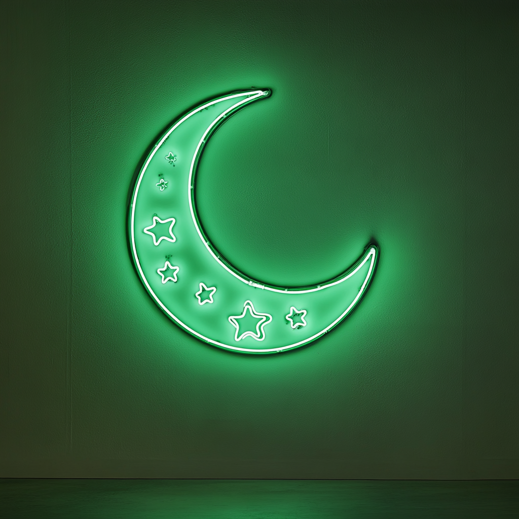 Moon and Stars - Green Neon Sign, 24 Inches