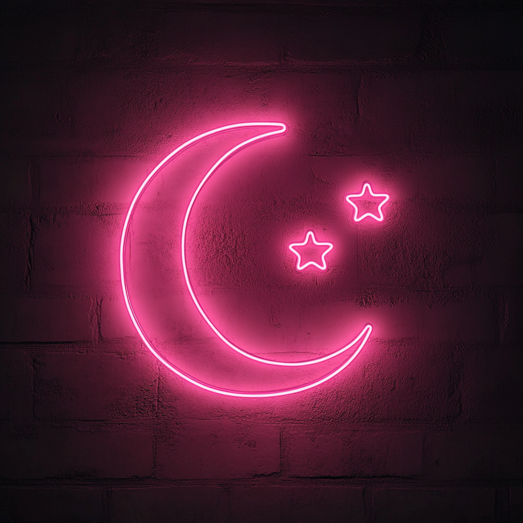 Moon and Stars - Pink Neon Sign, 18 Inches