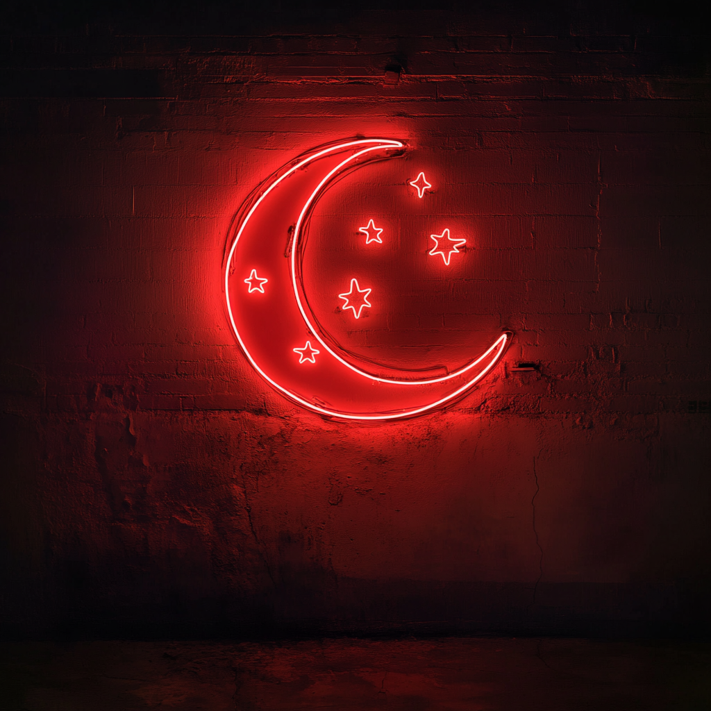 Moon and Stars - Red Neon Sign, 18 Inches