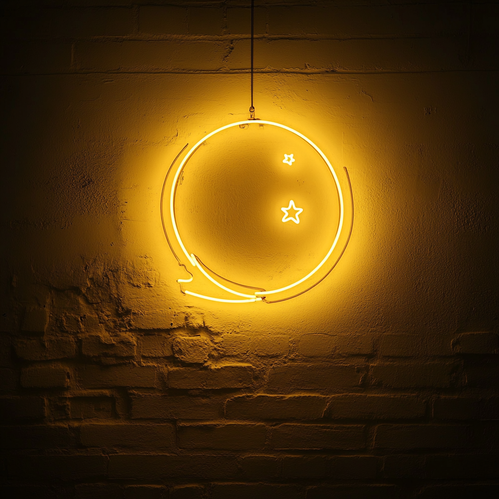 Moon and Stars - Yellow Neon Sign, 24 Inches